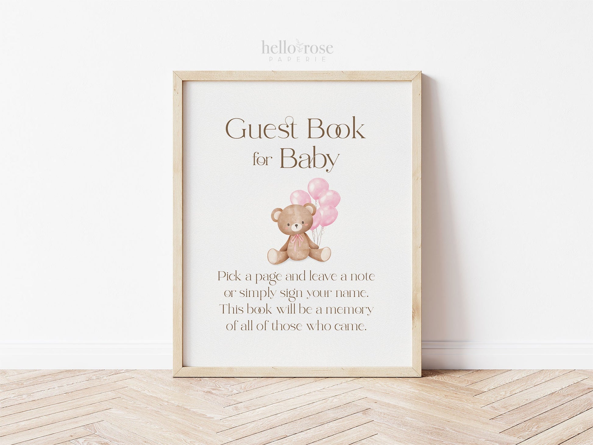 Baby Shower Guest Book Sign . Pick a Page Baby Guestbook . Girl Teddy Bear with Pink Balloons . We Can Bearly Wait . PRINTABLE DOWNLOAD 8x10