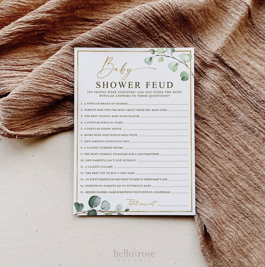Baby Shower Feud Printable Baby Shower Game . Greenery and Gold . Fun Baby Shower Game . Sip and See Gender Reveal . Instant Download . G2