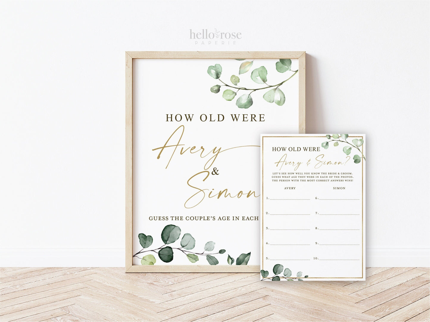 Personalized How Old Were They Game Cards + Sign PRINTABLE . Greenery + Gold . Bridal Shower Wedding Bachelorette . Digital Download G2