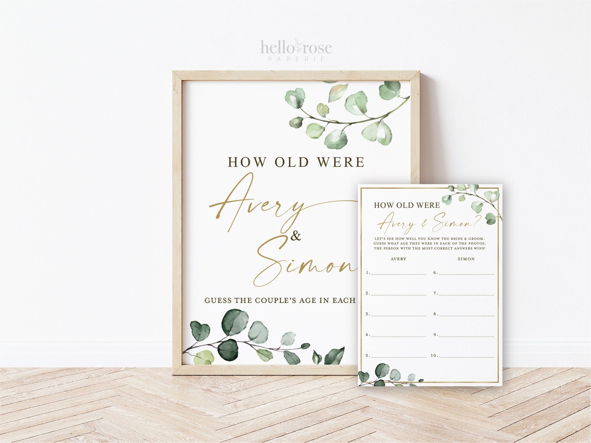Personalized How Old Were They Game Cards + Sign PRINTABLE . Greenery + Gold . Bridal Shower Wedding Bachelorette . Digital Download G2