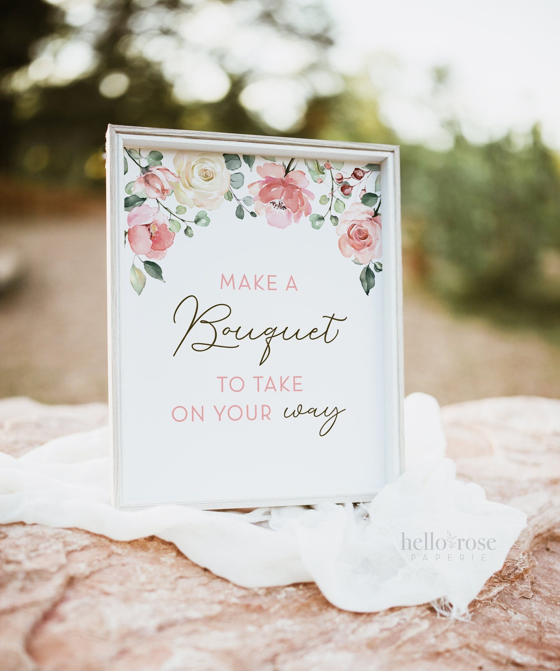 Make a Bouquet to Take on Your Way PRINTABLE Sign . Flower Bar . Blush Pink Floral Greenery . Wedding Bridal Shower . Instant Download
