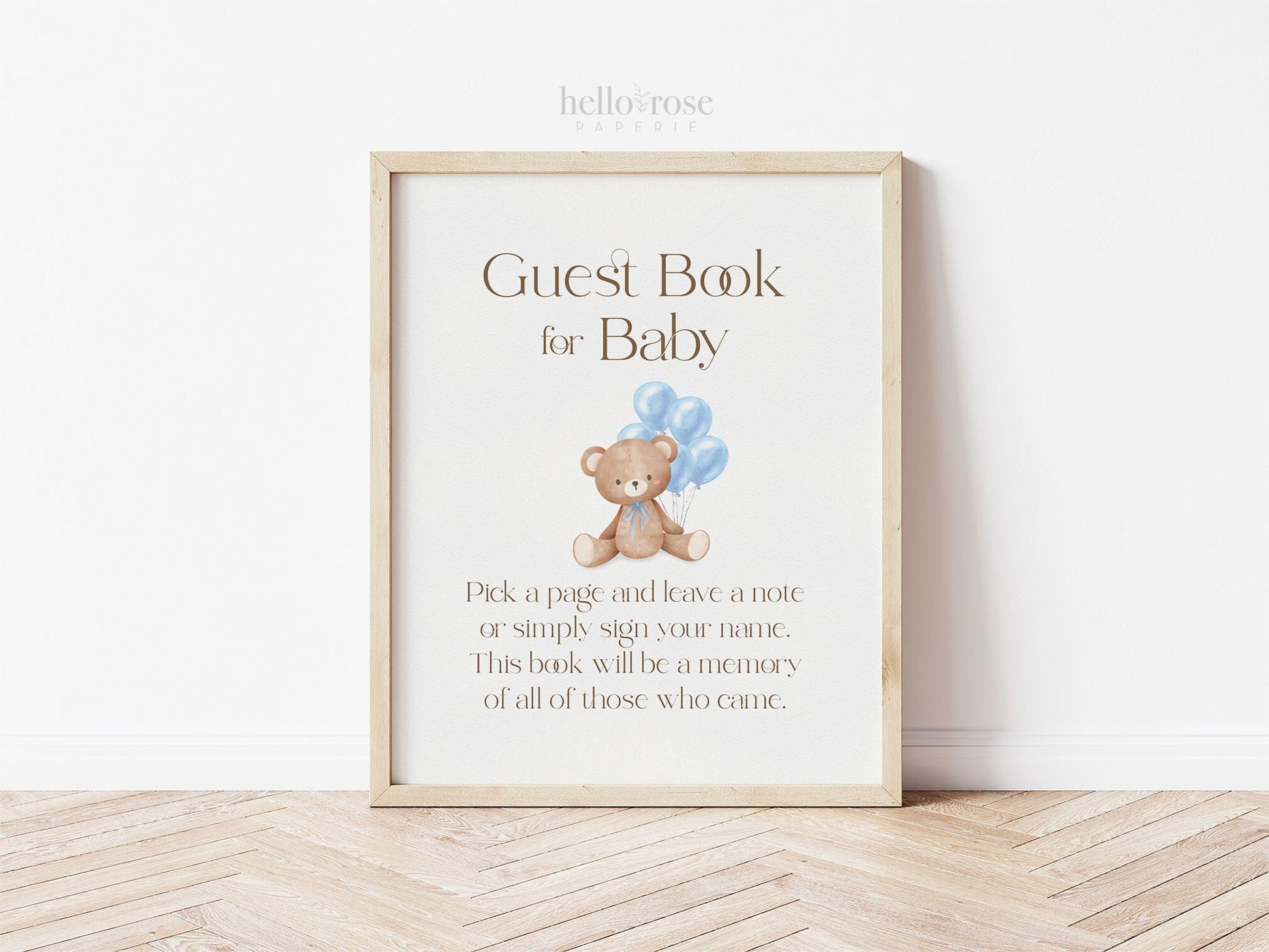 Baby Shower Guest Book Sign . Pick a Page Baby Guestbook . Boy Teddy Bear with Blue Balloons . We Can Bearly Wait . PRINTABLE DOWNLOAD 8x10