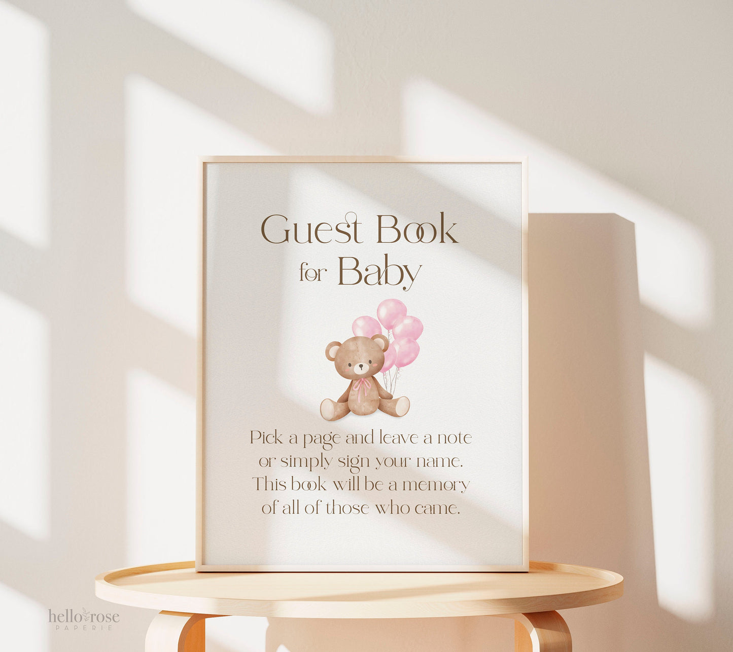 Baby Shower Guest Book Sign . Pick a Page Baby Guestbook . Girl Teddy Bear with Pink Balloons . We Can Bearly Wait . PRINTABLE DOWNLOAD 8x10