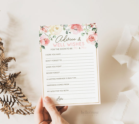 Advice and Well Wishes for the Soon to Be Mr and Mrs . Bridal Shower Printable Wedding Cards . Pink Roses Eucalyptus . Instant Download