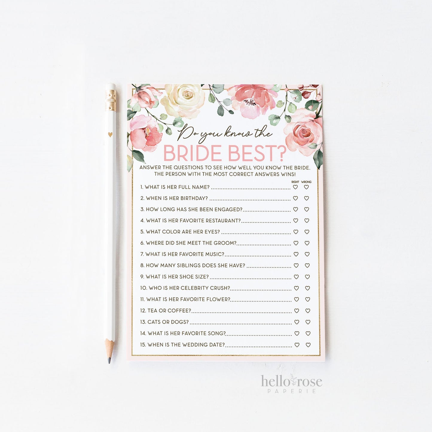 Do You Know the Bride Best . Printable Bridal Shower Game . Bachelorette Hen Party . Blush Pink Roses Greenery Eucalyptus . Instant Download