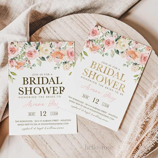 Bridal Shower Printable Invitation . Blush Pink Floral Eucalyptus Greenery. Baby Shower Bachelorette Hens Party . Digital Download
