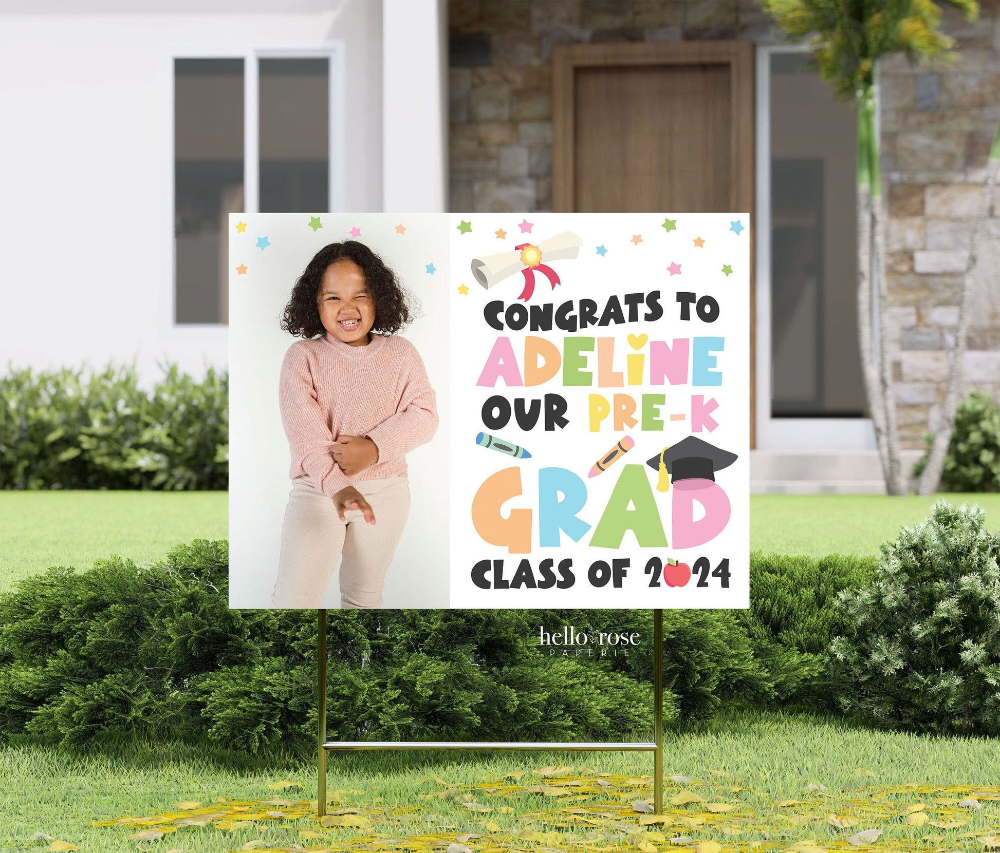 PRINTABLE Graduation Parade Yard Sign with photo . Spring Colors . PreK, Kindergarten, 1st, 2nd, 3rd, 4th, 5th Grade . Digital Download
