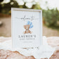 Editable Welcome Sign Teddy Bear with Blue Bow and Balloons, Boy Baby Shower Sprinkle, We Can Bearly Wait, Template Download TEMPLETT
