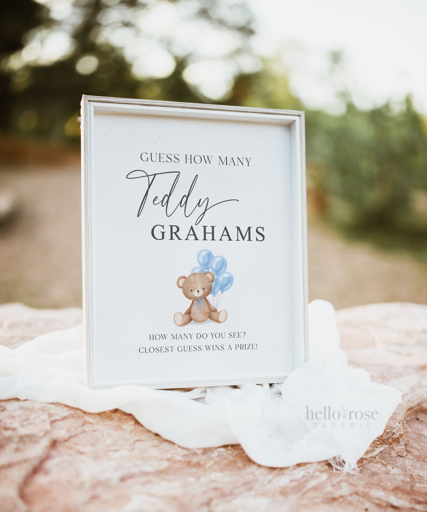 Guess How Many Teddy Grahams Baby Shower Game, Teddy Bear Boy with Blue Balloons, Baby Sprinkle, We Can Bearly Wait, Template Download