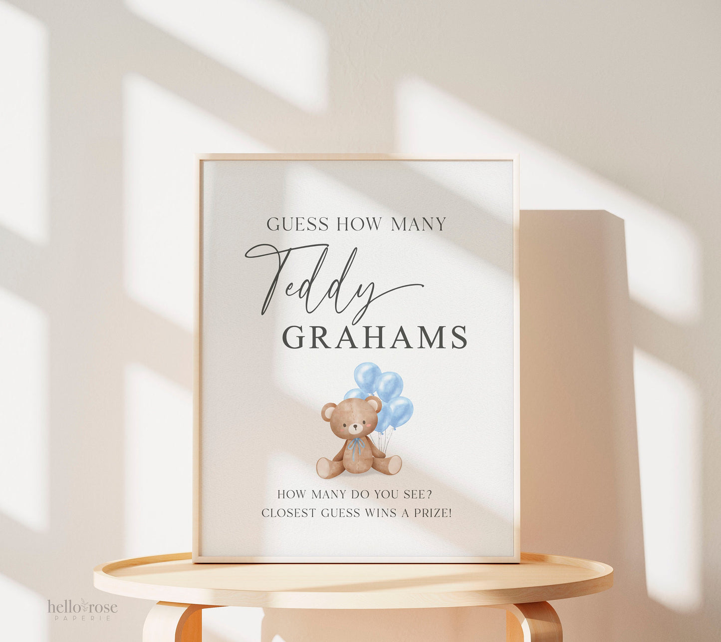 Guess How Many Teddy Grahams Baby Shower Game, Teddy Bear Boy with Blue Balloons, Baby Sprinkle, We Can Bearly Wait, Template Download