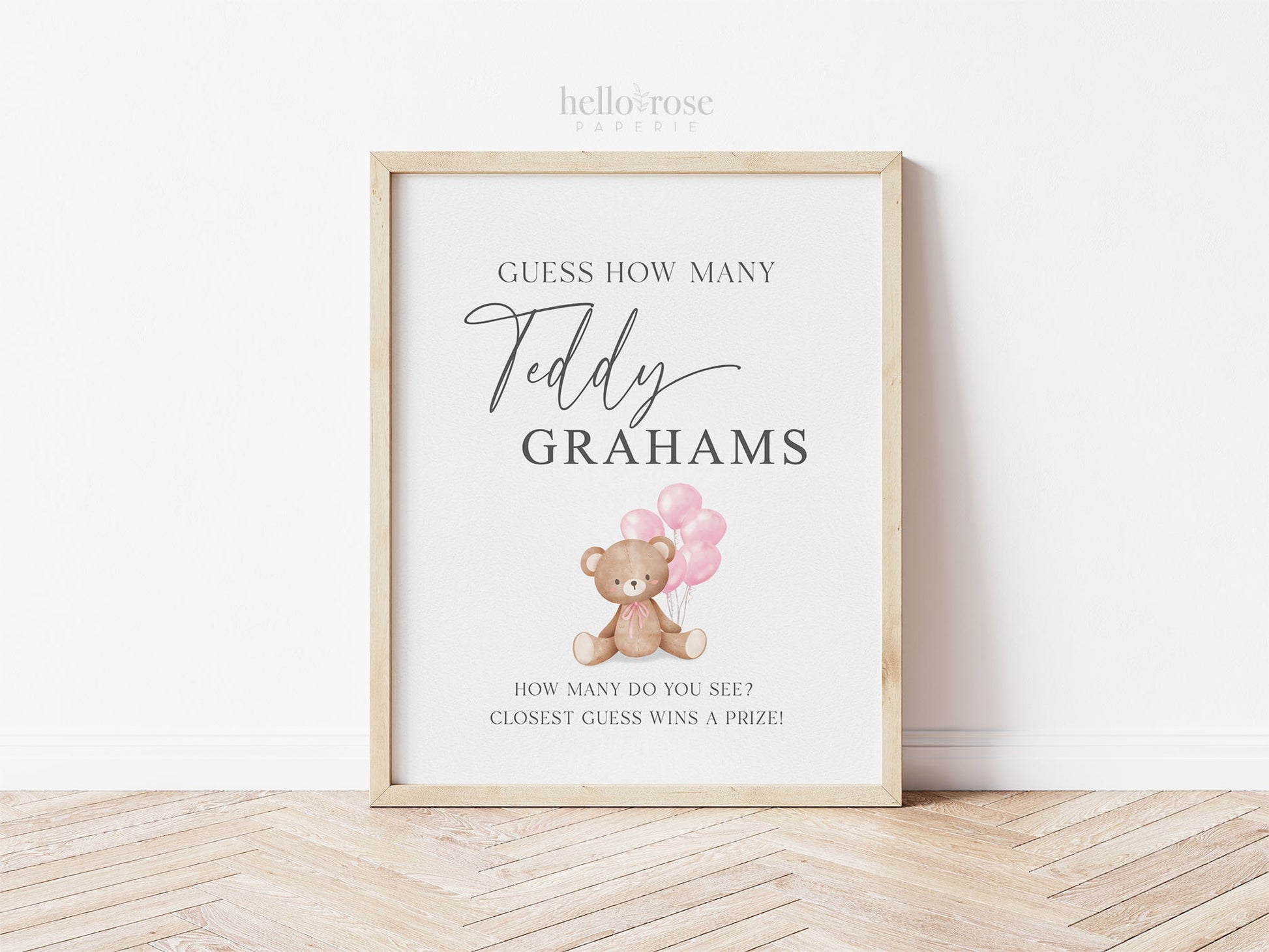Guess How Many Teddy Grahams Baby Shower Game, Teddy Bear Girl with Pink Balloons, Baby Sprinkle, We Can Bearly Wait, Template Download