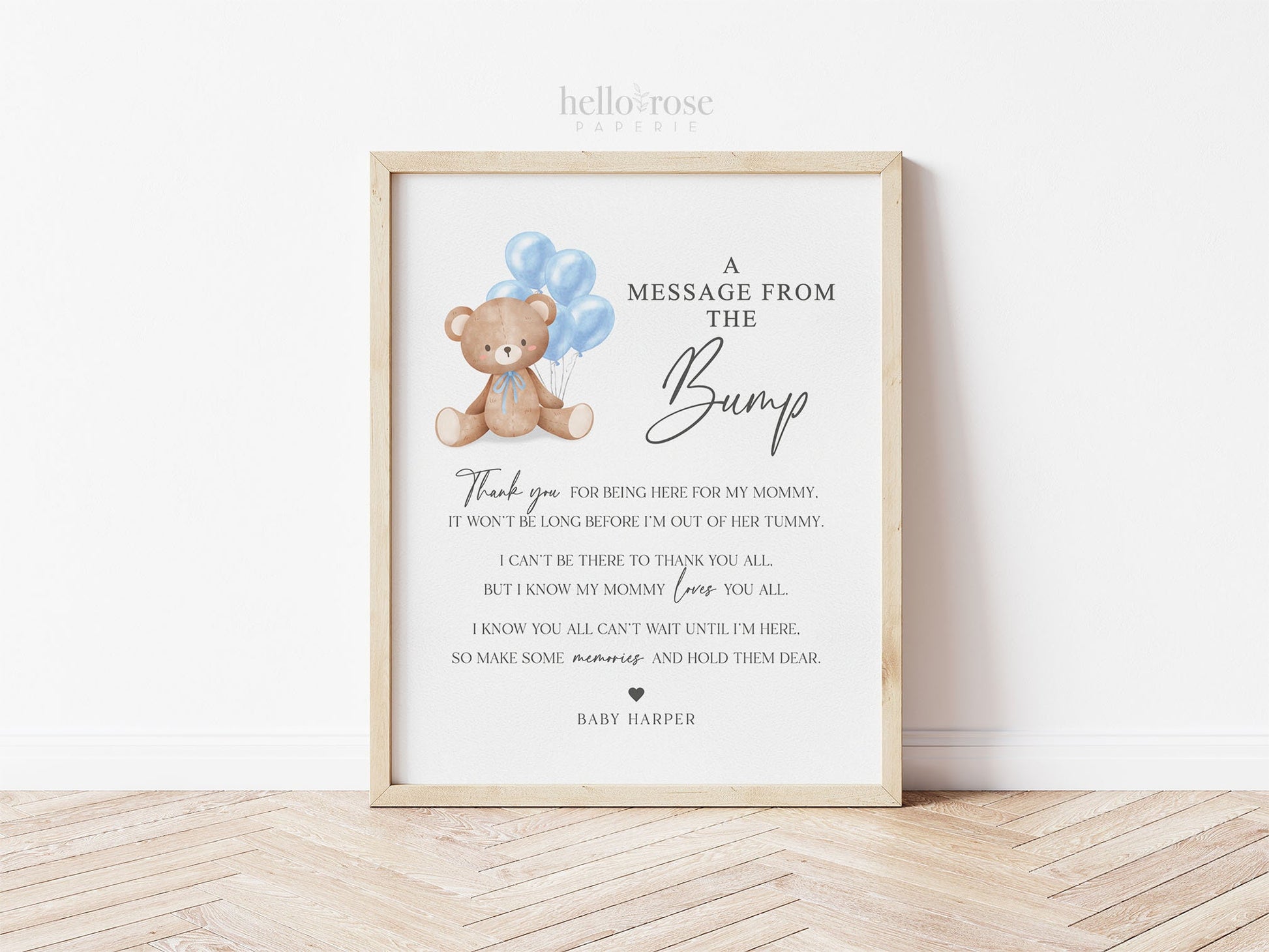 A Message from the Bump Baby Shower Sign, Bump Sign, Message From Baby, Bear Blue Balloons, Boy Baby Shower, PRINTABLE Template Download