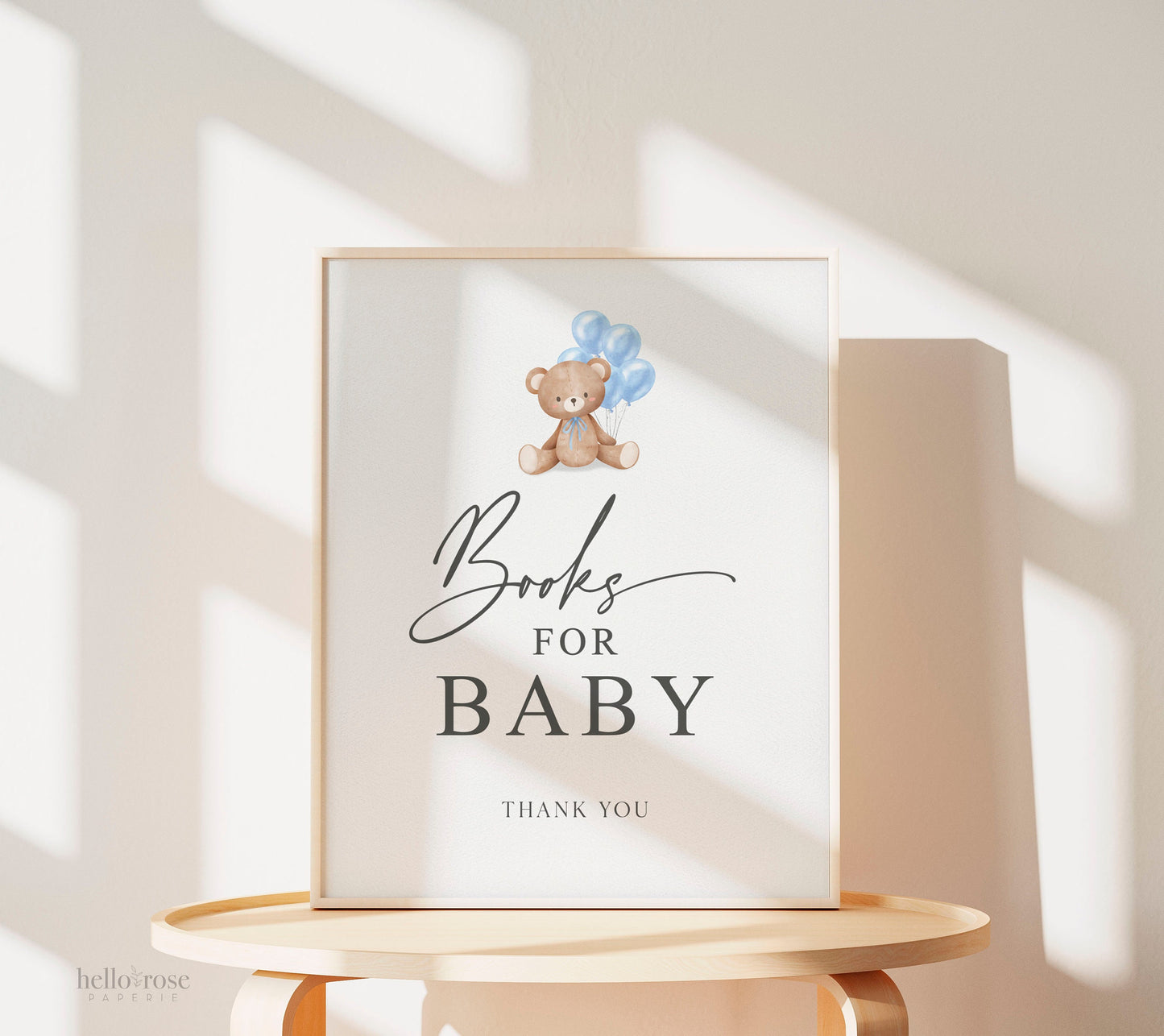 Books for Baby Printable Sign and Cards, Teddy Bear with Blue Balloons, Boy Baby Shower, Couples Shower, Can Bearly Wait, Template Download