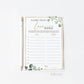 Name That Love Song Bridal Shower Game . Love Tunes . Greenery and Gold . Hens Bachelorette Party . Printable Instant Download G2