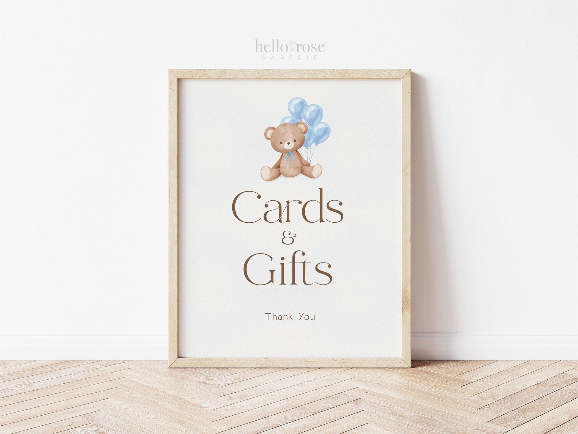 Baby Shower Cards and Gifts Sign . Printable Table Sign . Boy Teddy Bear with Blue Balloons . We Can Bearly Wait . PRINTABLE DOWNLOAD 8x10