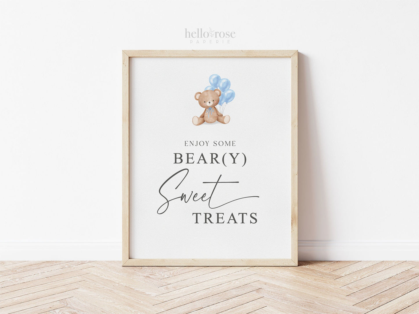 Enjoy Some Beary Sweet Treats Baby Shower Printable Sign, Boy Bear with Blue Balloons, Baby Shower, Sprinkle, Template Download Templett