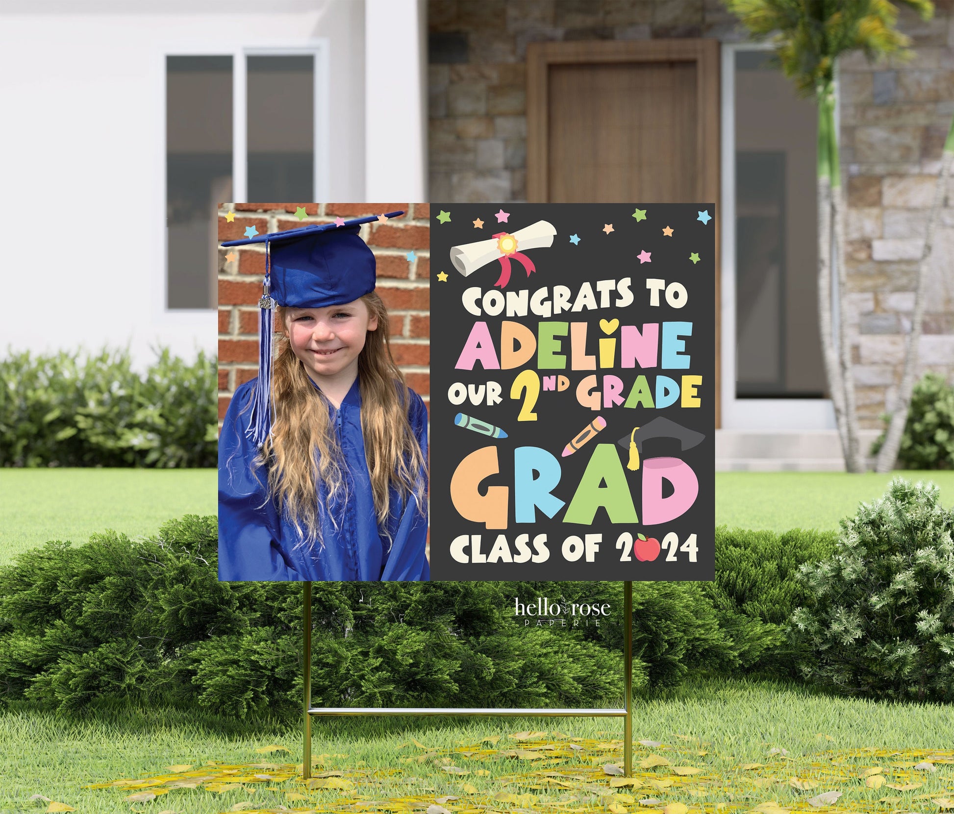 PRINTABLE Graduation Parade Yard Sign with photo . Spring Colors . PreK, Kindergarten, 1st, 2nd, 3rd, 4th, 5th Grade . Digital Download