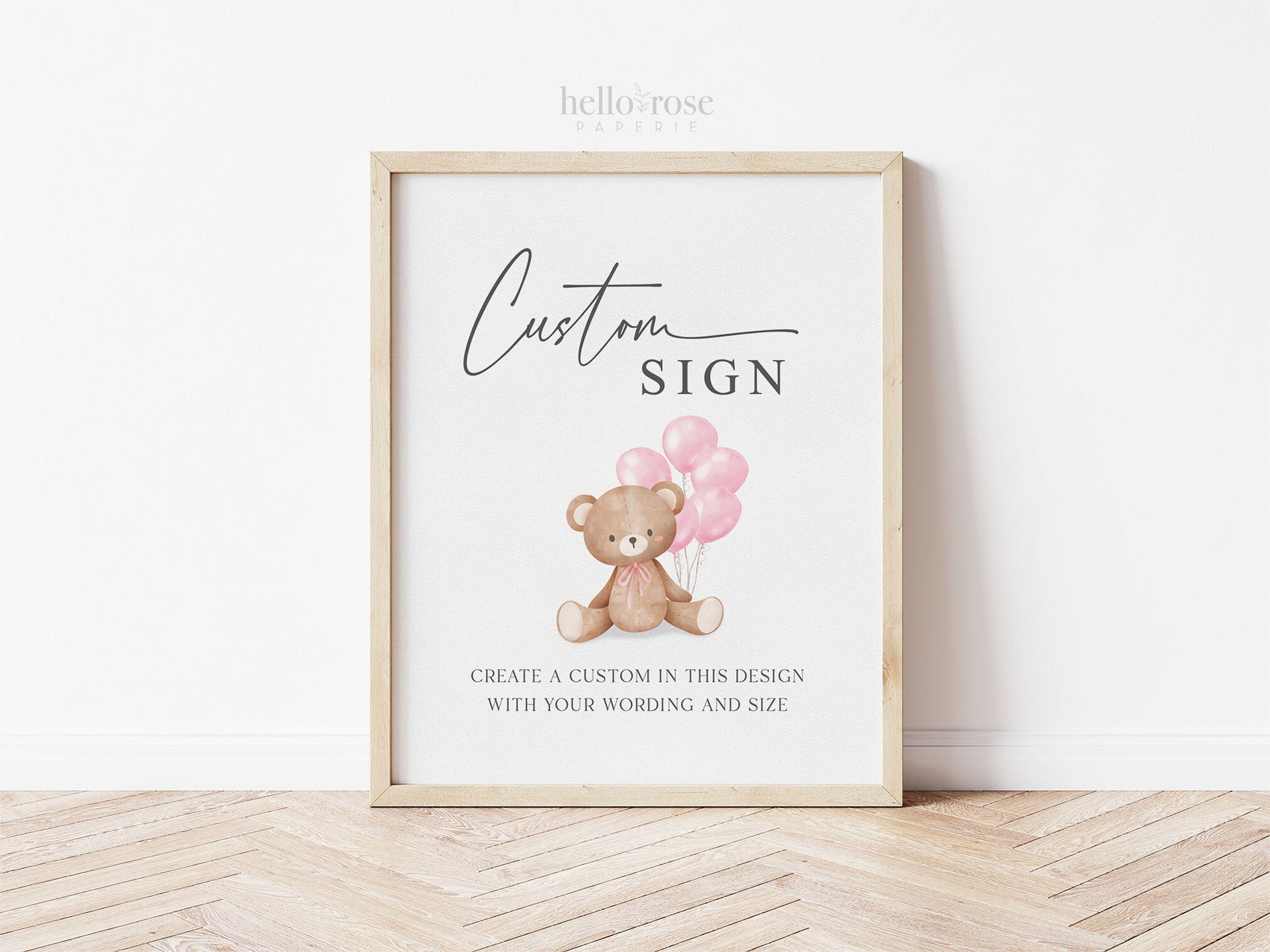 Custom Editable Sign Teddy Bear with Pink Bow and Balloons, Girl Baby Shower Sprinkle, We Can Bearly Wait, Template Download TEMPLETT