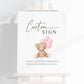 Custom Editable Sign Teddy Bear with Pink Bow and Balloons, Girl Baby Shower Sprinkle, We Can Bearly Wait, Template Download TEMPLETT