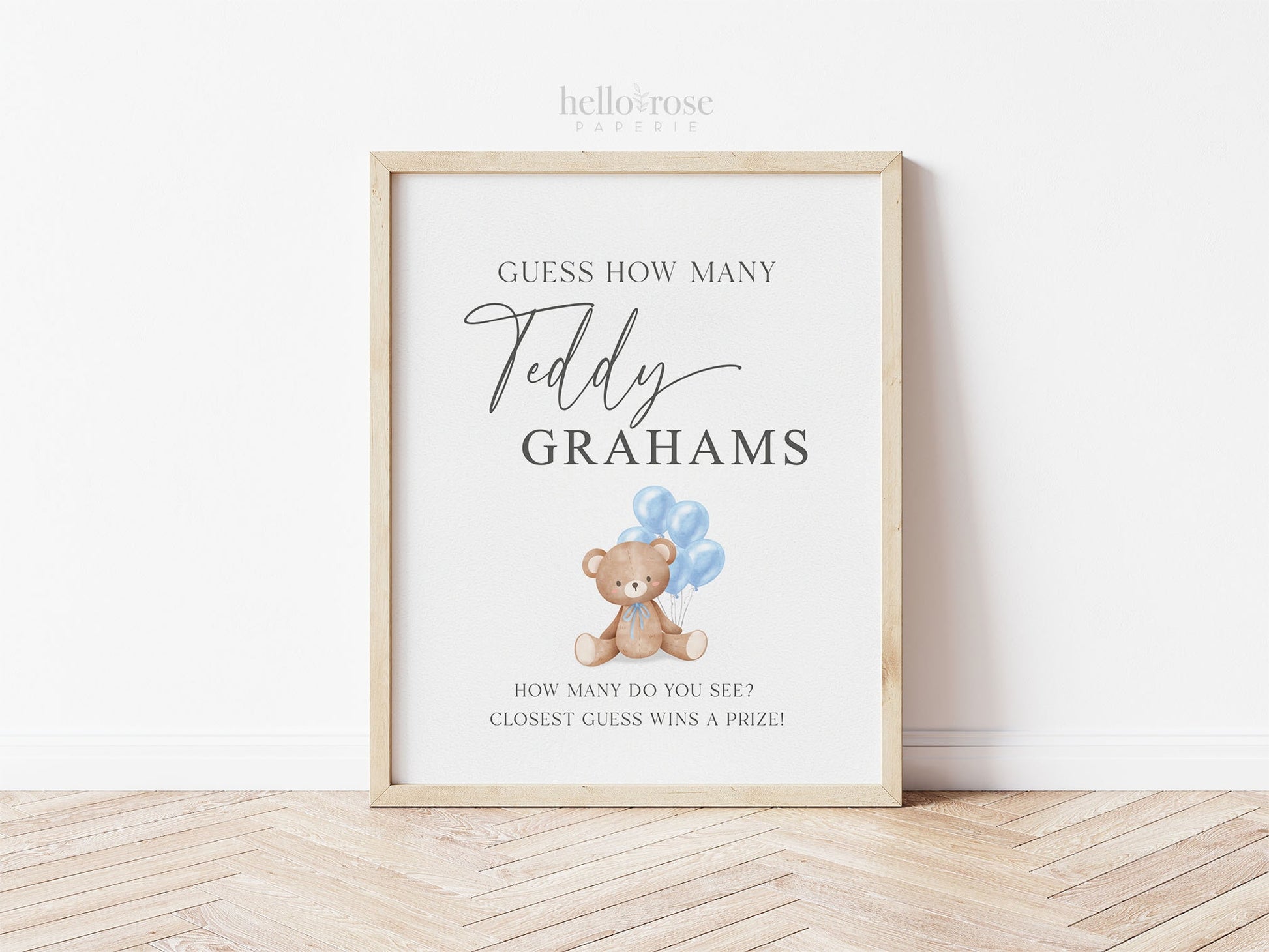 Guess How Many Teddy Grahams Baby Shower Game, Teddy Bear Boy with Blue Balloons, Baby Sprinkle, We Can Bearly Wait, Template Download