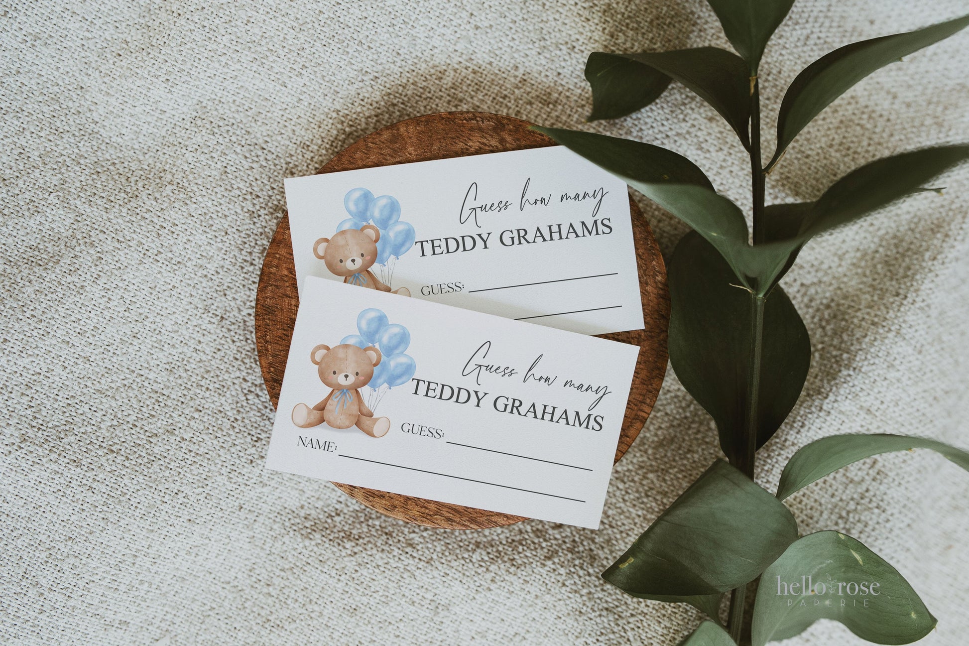 Guess How Many Teddy Grahams Baby Shower Game, Teddy Bear Boy with Blue Balloons, Baby Sprinkle, We Can Bearly Wait, Template Download