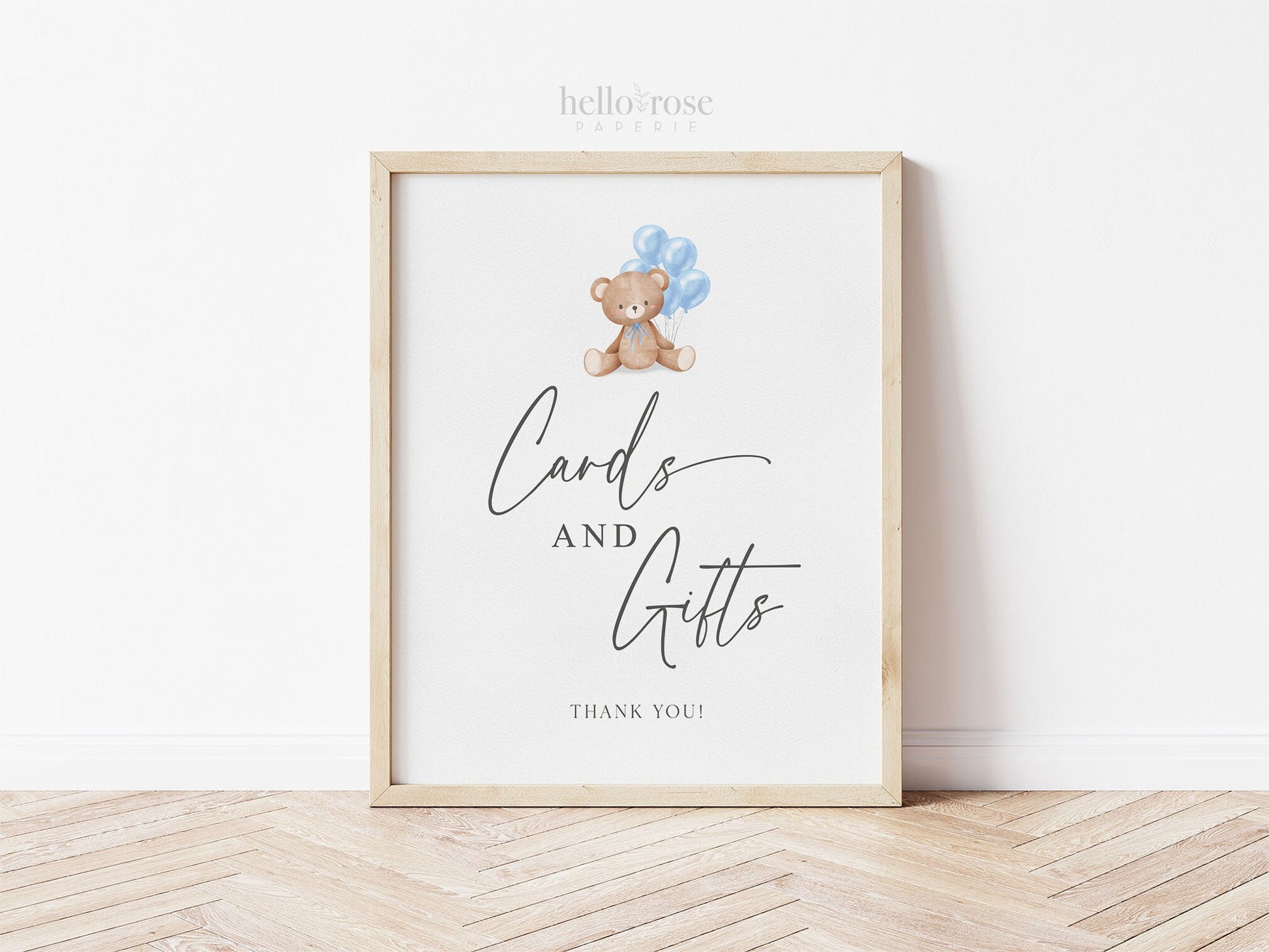 Cards and Gifts Baby Shower Sign, Teddy Bear with Blue Balloons, Boy Baby Shower, Baby Sprinkle, We Can Bearly Wait, Template Download