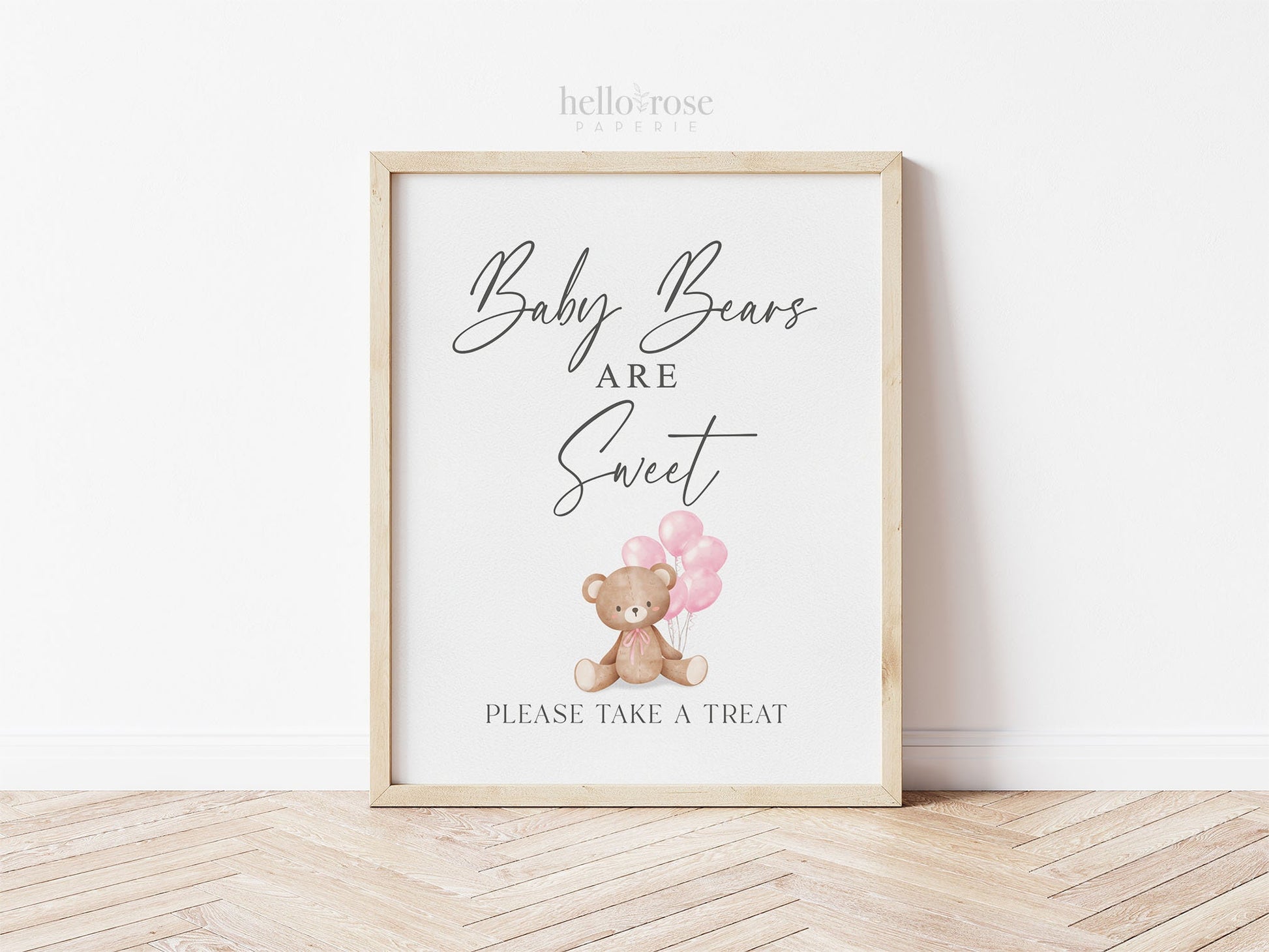 Babies Are Sweet Please Take a Treat Baby Shower Favors Sign, Bear with Pink Balloons, Girl Baby Shower, Baby Sprinkle, Template Download