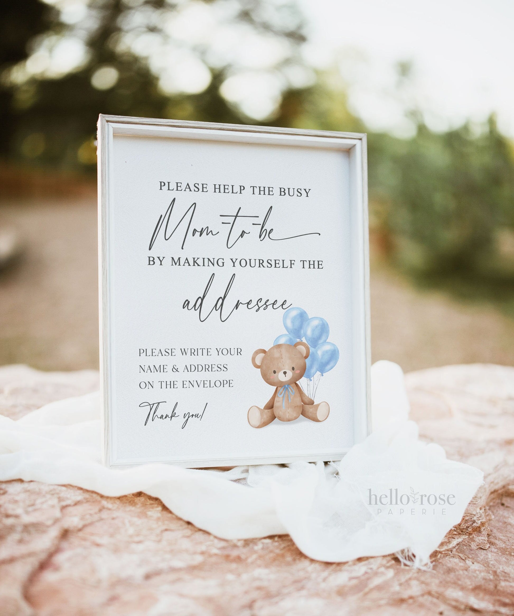 Help the Busy Mom to Be Addressee Baby Shower Envelope Sign, Bear with Blue Balloons, Boy Baby Shower, Baby Sprinkle, Template Download