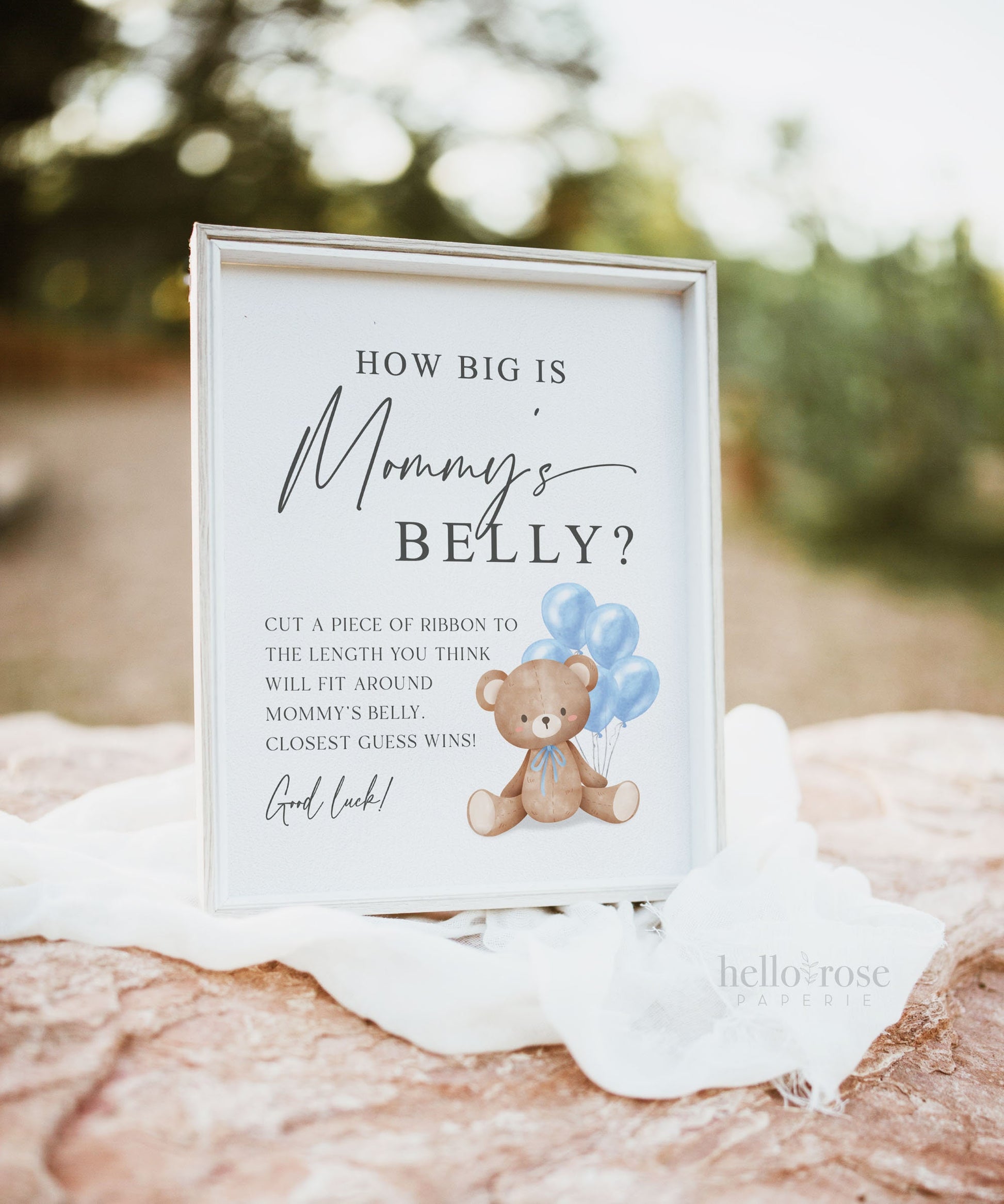 How Big is Mommys Belly Printable Sign + Cards, Teddy Bear with Blue Balloons, Boy Baby Shower, Can Bearly Wait, Template Download Templatt