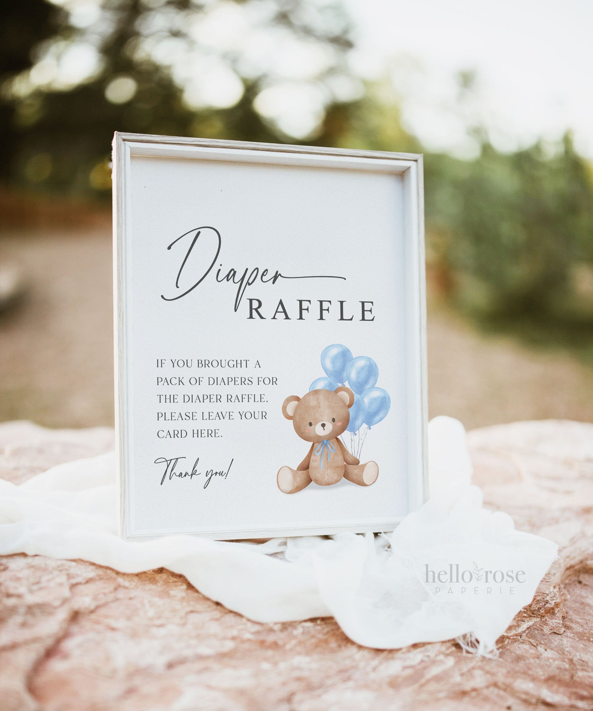 Diaper Raffle Baby Shower Game Sign + Cards, Teddy Bear Boy with Blue Balloons, Couples Shower, Baby Sprinkle, Template Download Templett