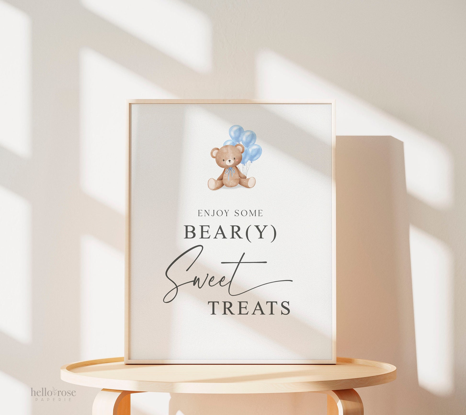 Enjoy Some Beary Sweet Treats Baby Shower Printable Sign, Boy Bear with Blue Balloons, Baby Shower, Sprinkle, Template Download Templett