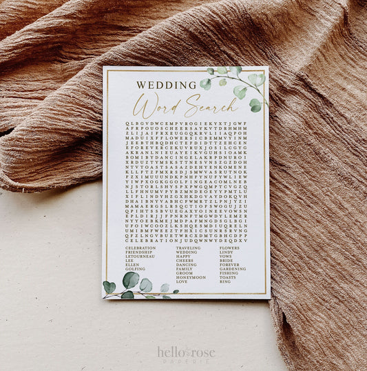 Personalized Wedding Word Search Printable Bridal Shower Custom Printable Game . Greenery Gold . Bachelorette Party . Instant Download G2