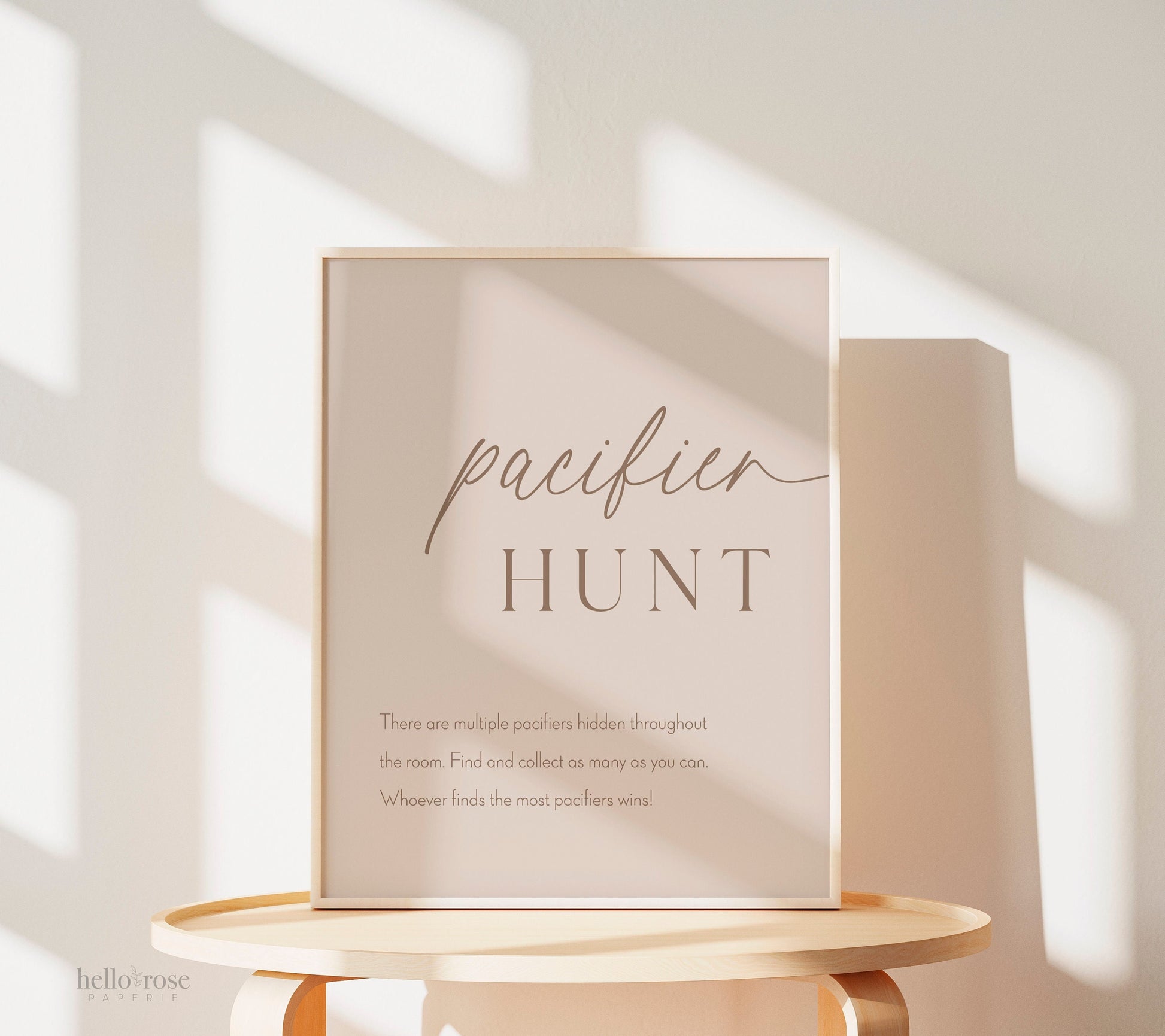 Pacifier Hunt Boho Baby Shower Games Printable Sign . Beige Cream Brown Boy Girl Minimalist . Editable Template . Instant Download Templett