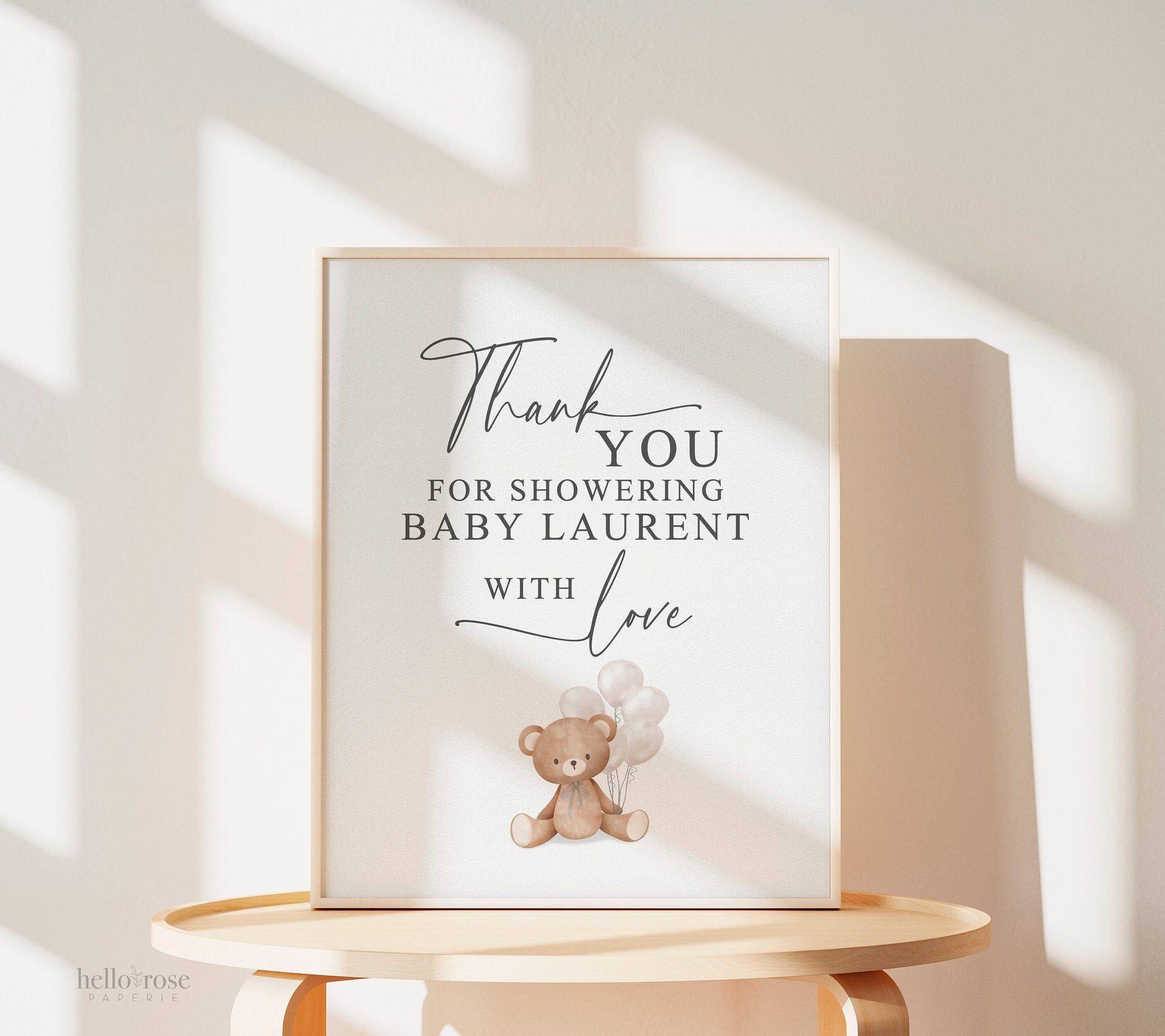 Thank You for Showering Baby with Love Baby Shower Sign, Bear with White Balloons, Boy Girl Baby Shower Sprinkle, Template Download Templett