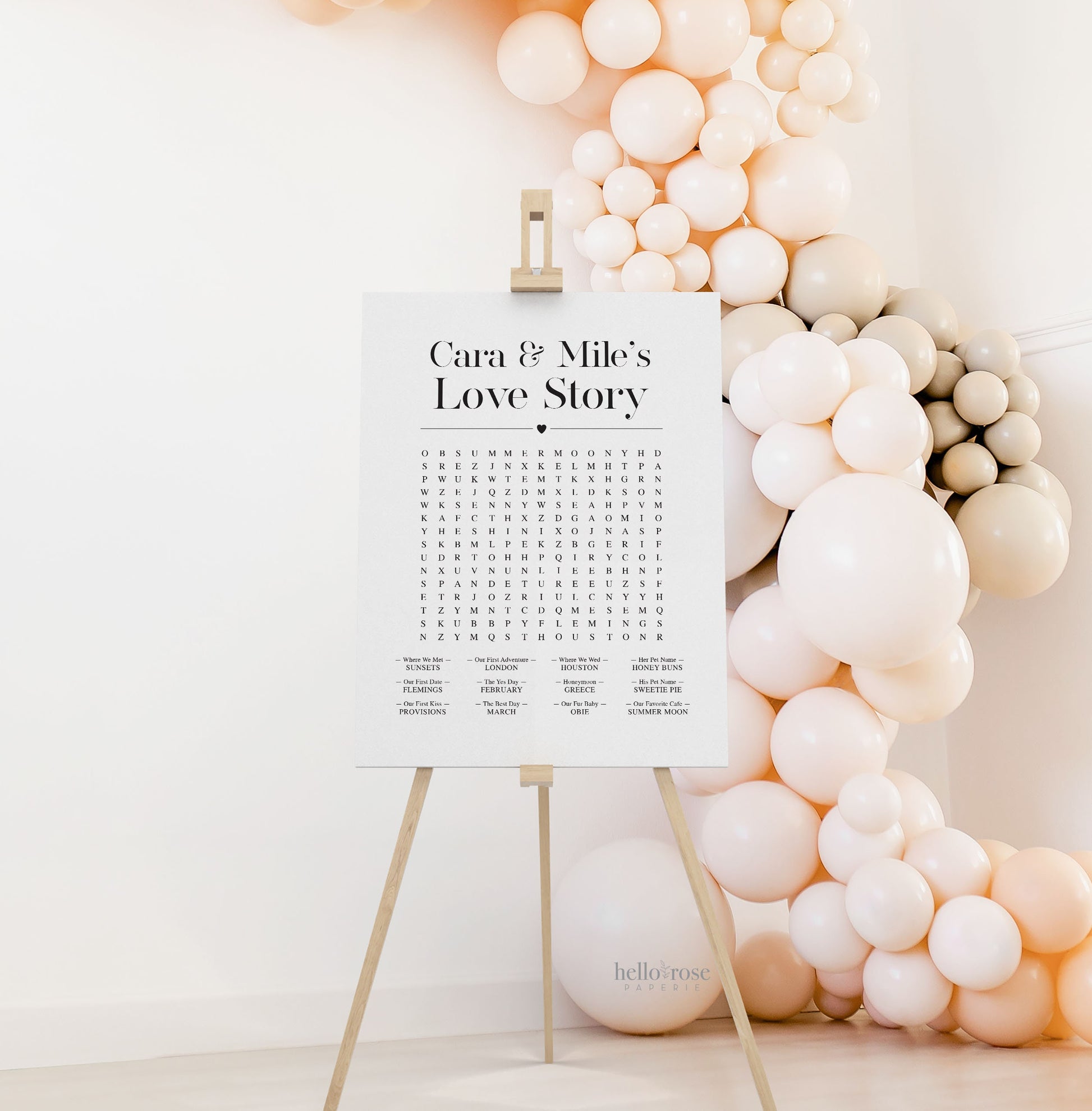 Personalized Love Story Word Search Printable Custom Game . Wedding, Bridal Shower, Engagement Party, Reception, Rehearsal Dinner . Digital