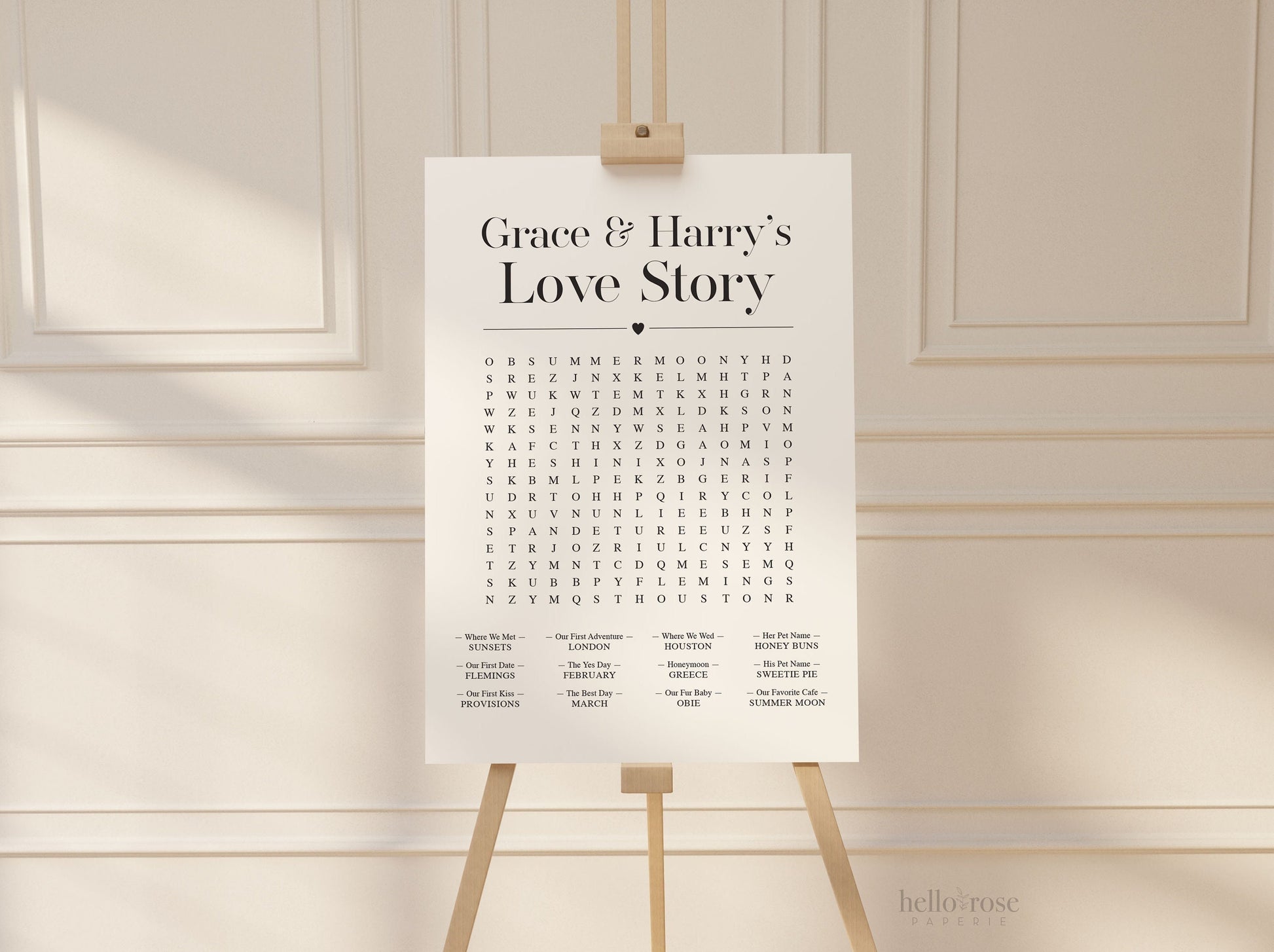 Personalized Love Story Word Search Printable Custom Game . Wedding, Bridal Shower, Engagement Party, Reception, Rehearsal Dinner . Digital