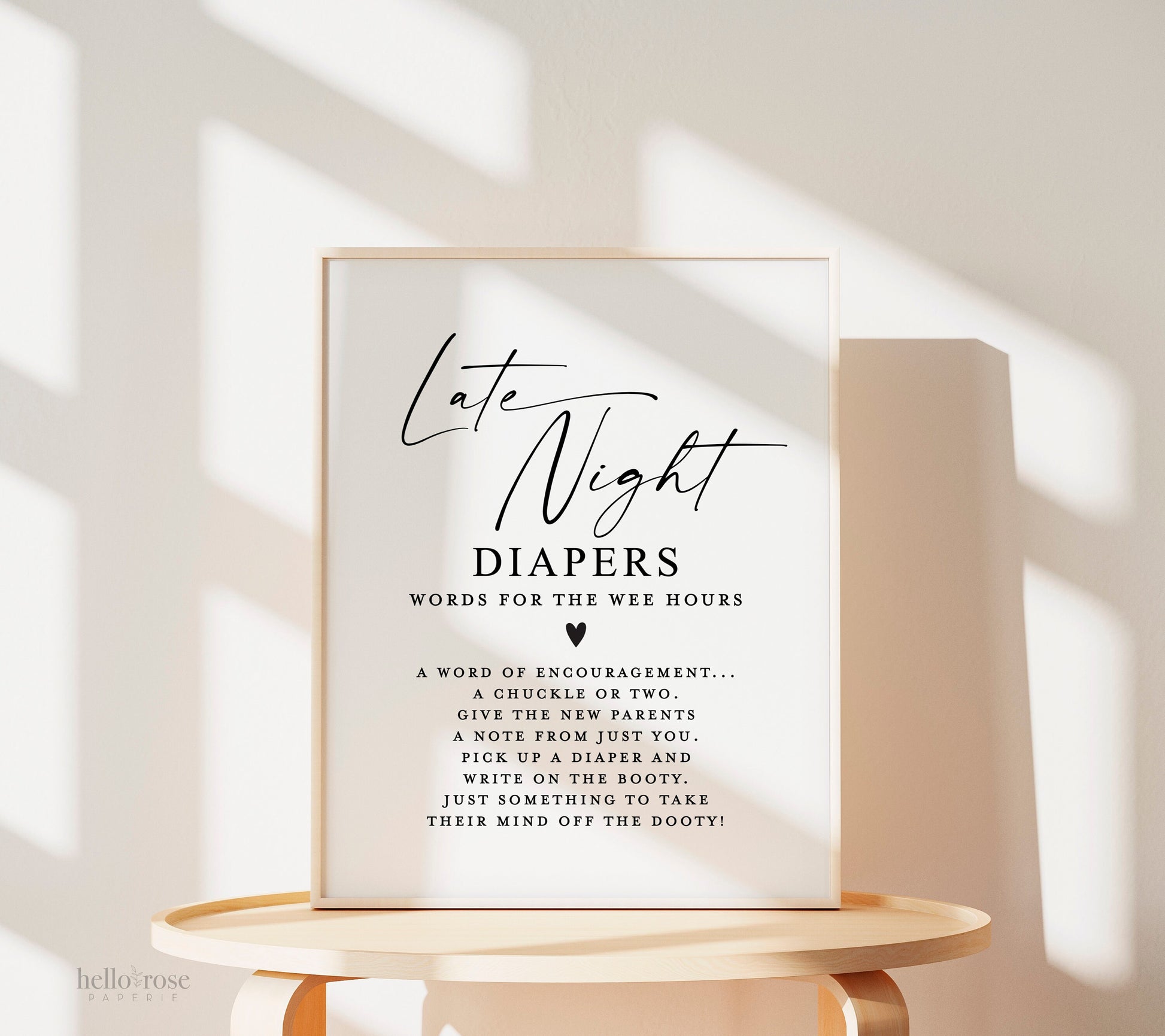 Late Night Diapers Sign . Boy Girl Neutral Baby Shower Game . Minimalist Modern . PRINTABLE Editable Template Instant Download Templett SM-T