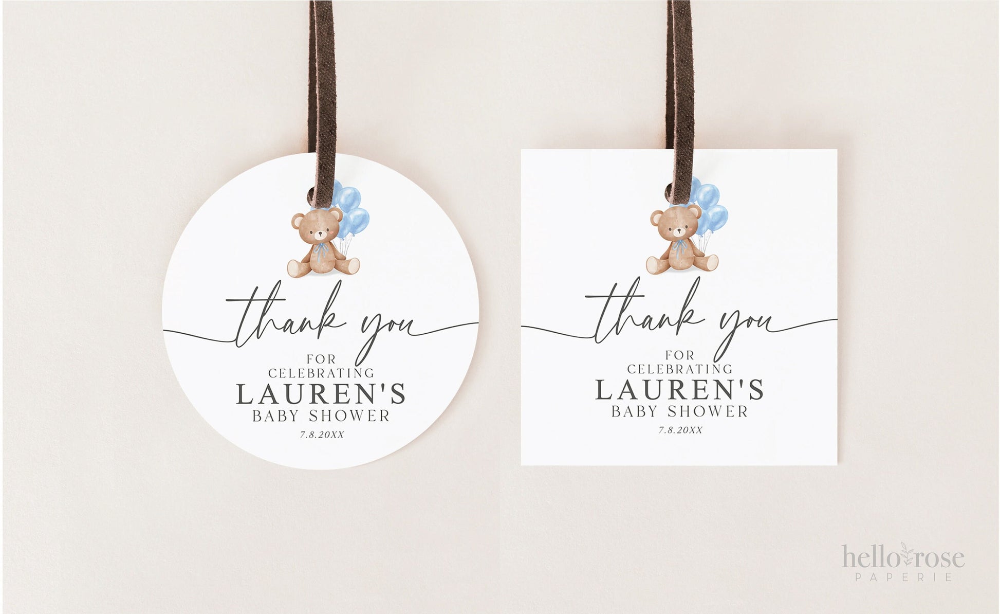 Bear Baby Shower Thank You Favor Tags Template . Boy Blue Balloons Tags Stickers Labels . Personalized Editable PRINTABLE Templett Download