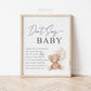 Dont Say Baby Baby Shower Game Sign, Teddy Bear with White Balloons, Girl Boy Baby Shower, Sprinkle, We Can Bearly Wait, Template Download