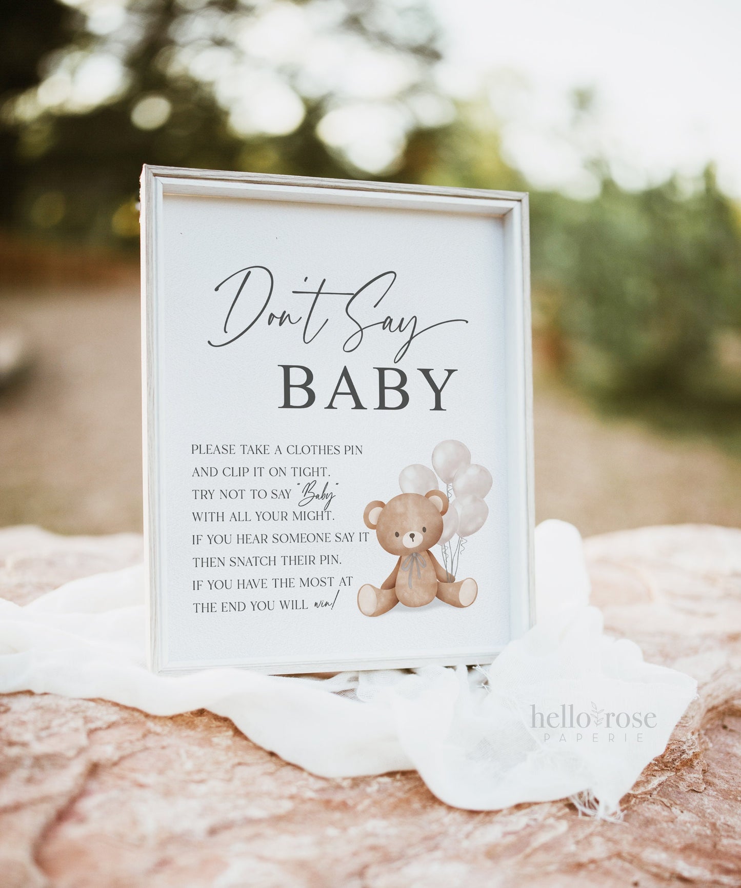 Dont Say Baby Baby Shower Game Sign, Teddy Bear with White Balloons, Girl Boy Baby Shower, Sprinkle, We Can Bearly Wait, Template Download