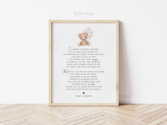 Thank You Message from Baby Baby Shower Sign, Message From Baby Bump Sign, White Balloons, Girl Boy Baby Shower, PRINTABLE Template TEMPLETT