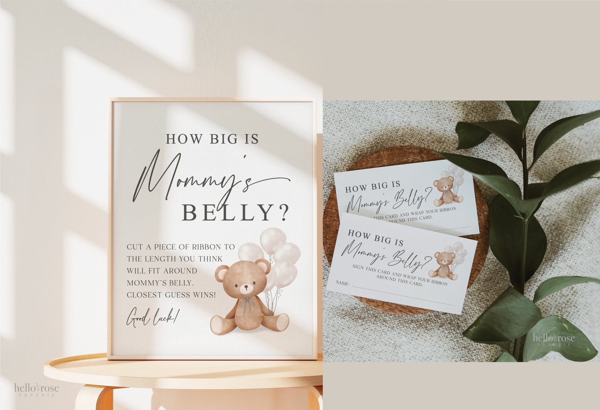 How Big is Mommys Belly Printable Sign + Cards, Teddy Bear with White Balloons, Boy Girl Baby, Can Bearly Wait, Template Download Templett
