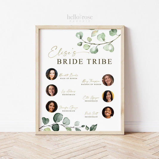 Bride Tribe Personalized Printable Sign . Meet the Maids . Bridesmaids Maid and Matron of Honor . Greenery and Gold . Digital Download