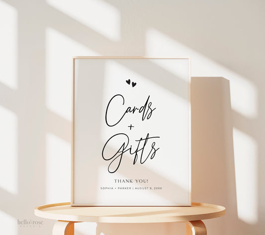 Cards and Gifts Sign Editable Template . Wedding Engagement Party Bridal Baby Shower . Minimalist PRINTABLE Instant Download Templett M2-T