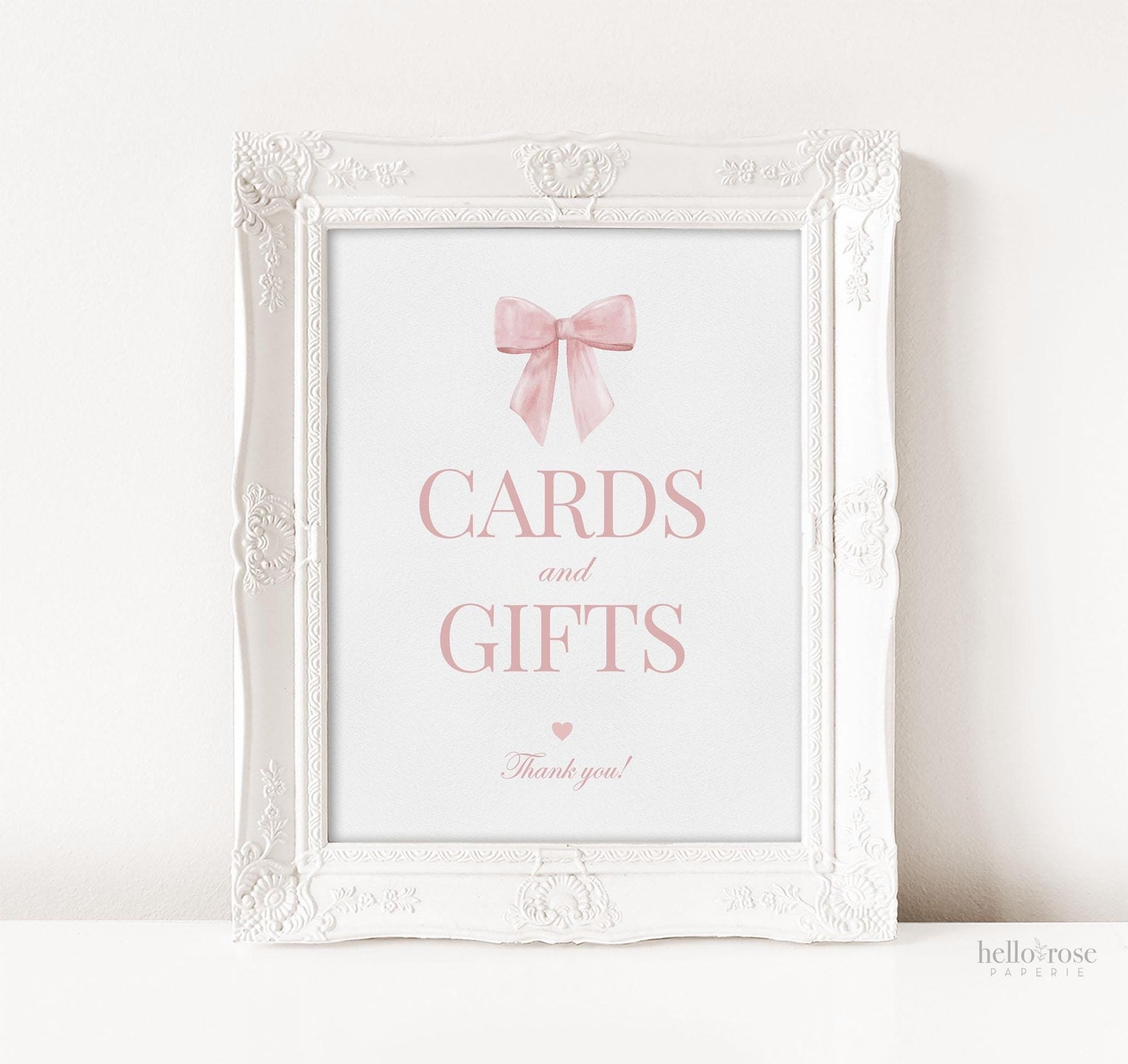 Cards and Gifts Pink Bow Baby Shower Table Sign, Girl Baby Sprinkle, First Birthday, Editable Template Digital Download TEMPLETT