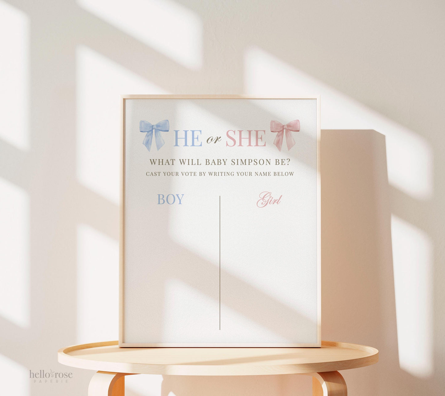 He or She What Will Baby Be, Gender Guess Sign, Pink and Blue Bow Baby Gender Neutral, Gender Reveal Game, Template Download TEMPLETT