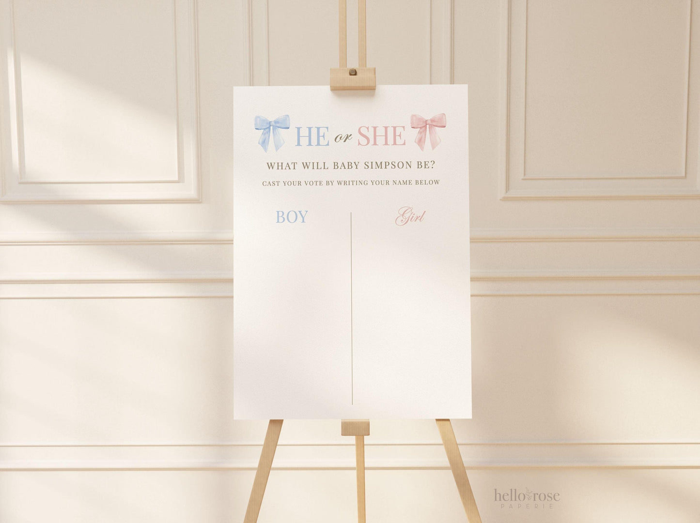 He or She What Will Baby Be, Gender Guess Sign, Pink and Blue Bow Baby Gender Neutral, Gender Reveal Game, Template Download TEMPLETT