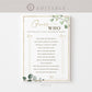 Guess Who Said It Bridal Shower Bachelorette Hens Game . Greenery + Gold . PRINTABLE Editable Template Instant Download Templett G2-T
