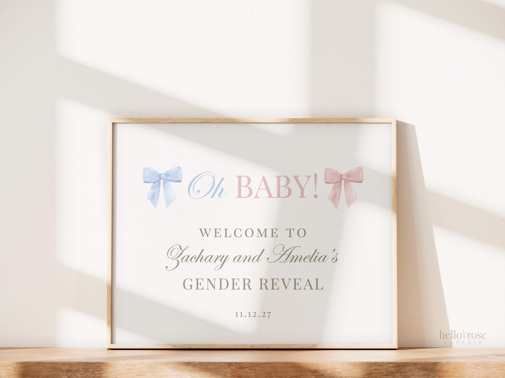 Welcome Sign Oh Baby Gender Reveal, He or She What Will Baby Be, Pink and Blue Bows Baby Gender Reveal, Template Instant Download TEMPLETT