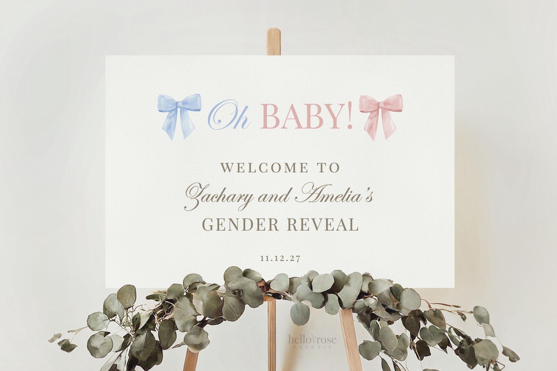 Welcome Sign Oh Baby Gender Reveal, He or She What Will Baby Be, Pink and Blue Bows Baby Gender Reveal, Template Instant Download TEMPLETT